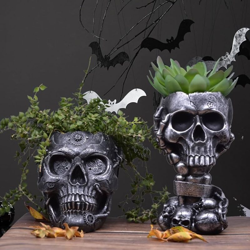 Creative Day of the Dead Skull Plant Displays